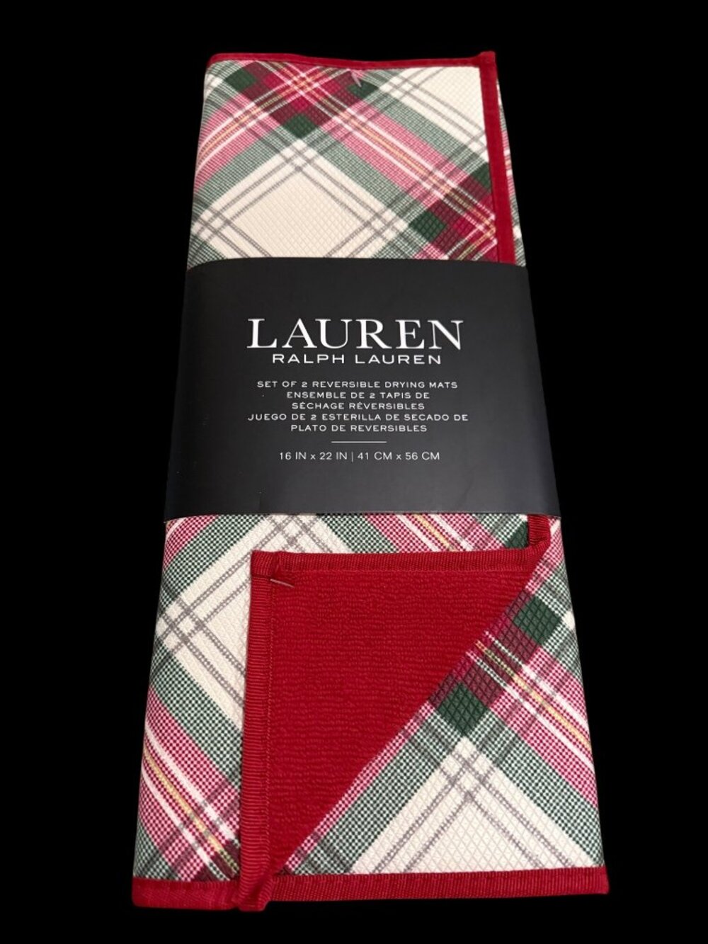 NWT 2 Lauren Ralph Lauren Reversible Drying Mats Traditional Holiday Plaid Decor